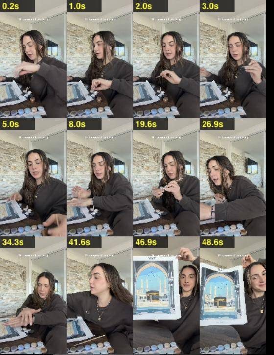 12 frames from @serene.hesri video, from second 0 to the last second